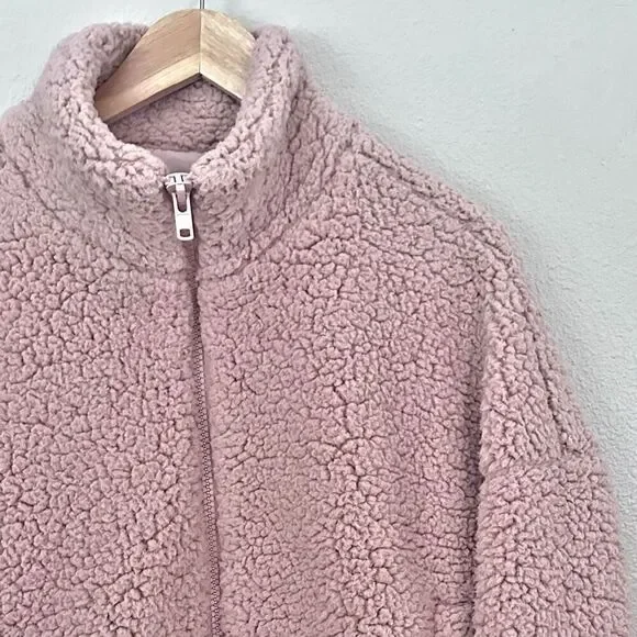 URBAN OUTFITTERS | Willow Fuzzy Drawstring Teddy Jacket Blush Pink | Size Medium - Picture 4 of 8